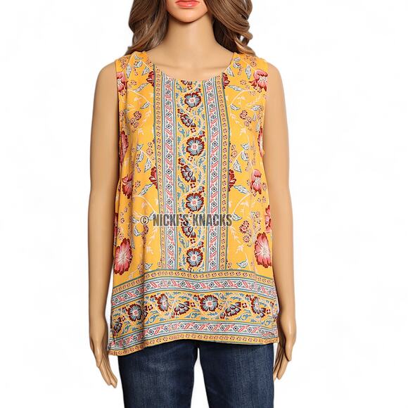 Rachel Rachel Roy Yellow Floral Boho Sleeveless Tank Top High Low Hem Size S - Picture 2 of 10